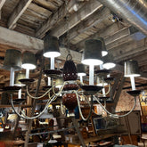 Chandelier with Brown Ceramic Center, Twelve-Arm